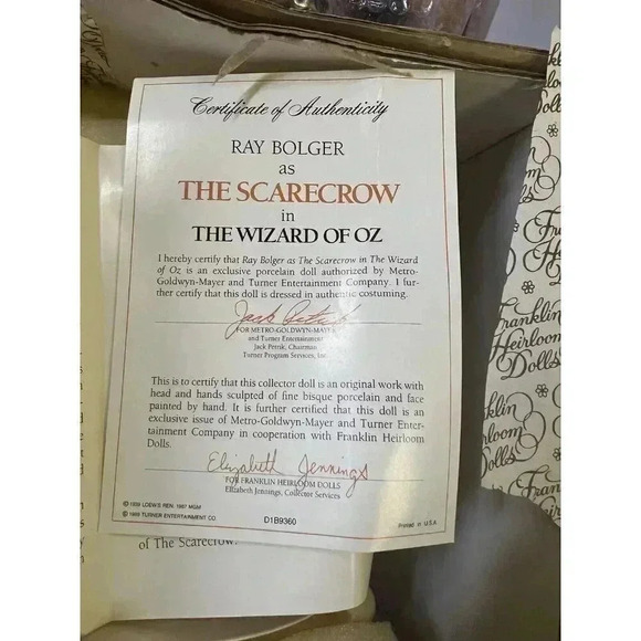 Franklin Mint Heirloom Scarecrow Porcelain Doll Wizard Of Oz With Papers - Picture 4 of 5